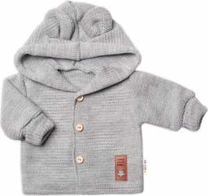 Dětský elegantní pletený svetřík s knoflíčky a kapucí s oušky Baby Nellys, šedý, vel. 62