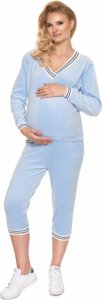 Be MaaMaa Těhotenské, kojící velurové pyžamo 3/4 - modré