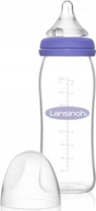 Skleněná lahvička Lansinoh Natural Wave - 240 ml se savičkou vel. M, fialová