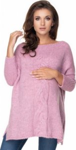 Be MaaMaa Volný těhotenský svetr lila - vzor pletený cop