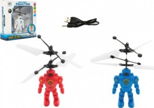 Vrtulník/Robot 15cm plast reagující na pohyb ruky s USB nab. kabelem se světlem