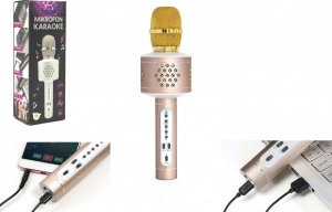 Mikrofon karaoke Bluetooth zlatý na baterie s USB kabelem