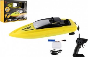 Motorový člun/loď do vody RC plast 22cm žlutý na baterie+dob. pack+USB 2,4Ghz