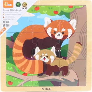 Dřevěné puzzle 9 dílků - panda červená