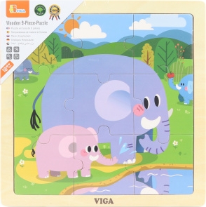 Dřevěné puzzle 9 dílků - sloni