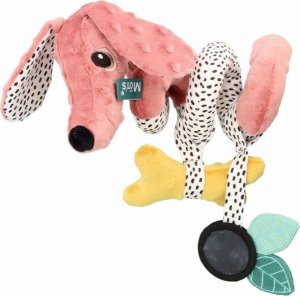 Závěsná edukační hračka Hencz Toys s chrastítkem a zrcátkem - Pejsek, spirálka -pudrová