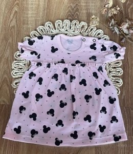 Bavlněné šaty s kr. nabíranými rukávy, Baby Mouse, Mamatti, růžové s potiskem, vel. 86