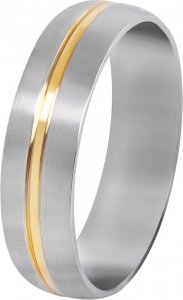 Ocelový prsten se zlatým proužkem, 49 mm