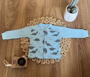 Novorozenecká bavlněná košilka, kabátek, Mamatti, Dino park - modrá s potiskem