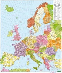 PLK EUB Evropa 1:3 700 000 / pošt. nástěnná, lištovaná