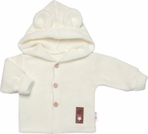 Dětský elegantní pletený svetřík s knoflíčky a kapucí s oušky Baby Nellys, ecru, vel. 80