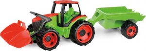 Traktor se lžící a s vozíkem, červeno zelený