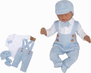 Z&amp;Z 5-dílná pletená sada Boy, body, kalhoty, čepička, motýlek, botičky, modrá