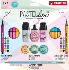 STABILO Sada Pastellove - linery, fixy, zvýrazňovače, grafitové tužky 35 ks