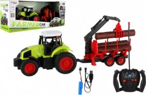 Traktor RC s vlekem na dřevo plast 38cm 27MHz + dobíjecí pack na baterie