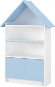 Dřevěná knihovna/skříň na hračky Nellys Domeček, bílá/modrá