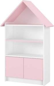 Dřevěná knihovna/skříň na hračky Nellys Domeček, bílá/růžová