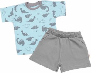 Tričko, krátký rukáv + kraťásky, 2D, Baby Nellys, Dino, bavlna, modrá/šedá
