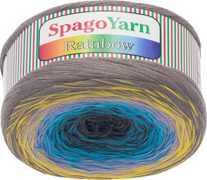 Příze SpagoYarn Rainbow - 250g / 1000 m - kávová, žlutá, fialová, tyrkys, šedá
