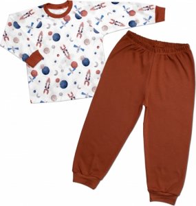 Dětské pyžamo 2D sada, triko + kalhoty, Cosmos, Mrofi, hnědá/bílá