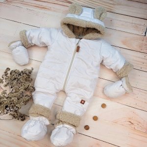 Zimní prošívaná kombinéza s kožíškem a kapucí + rukavičky + botičky, Z&amp;Z - bílá