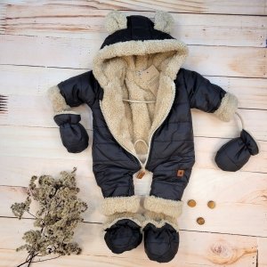Zimní prošívaná kombinéza s kožíškem a kapucí + rukavičky + botičky, Z&amp;Z - černá, vel. 62