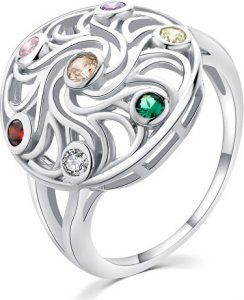 Hravý stříbrný prsten s barevnými zirkony R00021, 59 mm