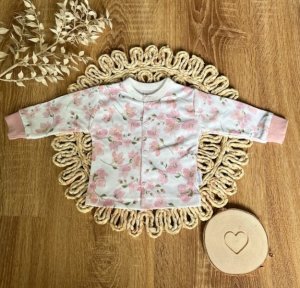 Novorozenecká bavlněná košilka, kabátek, Mamatti, Květy višní - smetanovo/pudrová, vel. 62