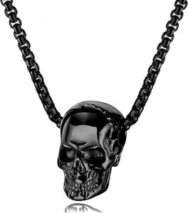 Černý ocelový náhrdelník pro muže s lebkou