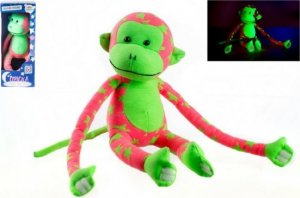 Opice svítící ve tmě plyš 45x14cm růžová/zelená