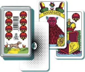 Mariáš jednohlavý společenská hra karty v plastové krabičce 6,5x10,5x2cm