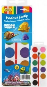 Vodové barvy se štětcem Ocean World 12barev/21mm v plastové krabičce 7x18x1cm