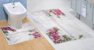 Brotex Kúpeľňová sada predložiek 3D 60x100 + 60x50cm Růžová kytice