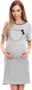 Be MaaMaa Těhotenská, kojící noční košile s lemovaným srdcem, kr. rukáv - šedá, L/XL
