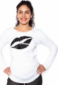 Be MaaMaa Těhotenské triko dlouhý rukáv Kiss - bílé - XL
