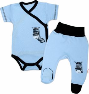 Baby Nellys 2-dílná sada body kr. rukáv + polodupačky, modrá - Zebra, vel. 62