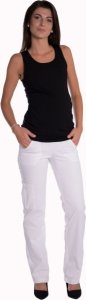Be MaaMaa Bavlněné, těhotenské kalhoty s kapsami - bílé, vel. XL