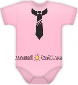 Baby Dejna Body kr. rukávek s potiskem kravaty - sv. růžové