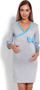 Be MaaMaa Pohodlná těhotenská, kojící noční košile s mašlí - šedá, vel. XXL