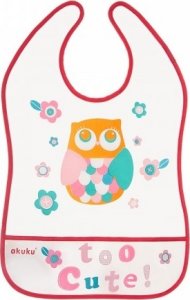 AKUKU Plastový bryndák/zástěrka s kapsičkou Owl - malinový