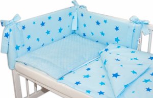 Baby Nellys 3-dílná sada mantinel s povlečením Minky 135x100 Baby Stars - sv. modrá