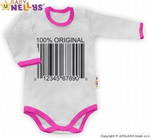 Baby Nellys Body dlouhý rukáv 100% ORIGINÁL - šedé/růžový lem, vel. 80
