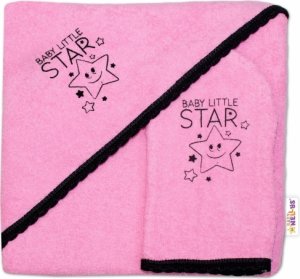 Dětská osuška s kapucí + žínka Baby Little Star, Baby Nellys, roz. 80 x 80 cm - růžová