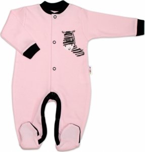 Baby Nellys Bavlněný overálek Zebra - růžový, vel. 86