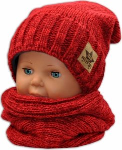 BABY NELLYS Podzimní/zimní čepice s komínkem - červená melír