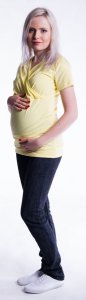 Be MaaMaa Těhotenské a kojící triko s kapucí, kr. rukáv - žluté