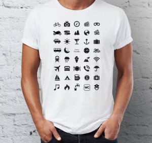 Cestovné tričko s ikonami - Farba: Biela Veľkosť: - M