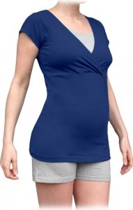 JOŽÁNEK Těhotenské, kojící pyžamo, krátké - jeans/šedý melír,L/XL