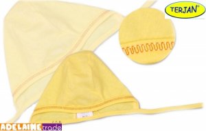 TERJAN Novorozenecká čepička na zavazování - žlutá/krémová, vel. 62