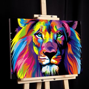 Malování podle čísel - lev, vypnuté plátno na rám